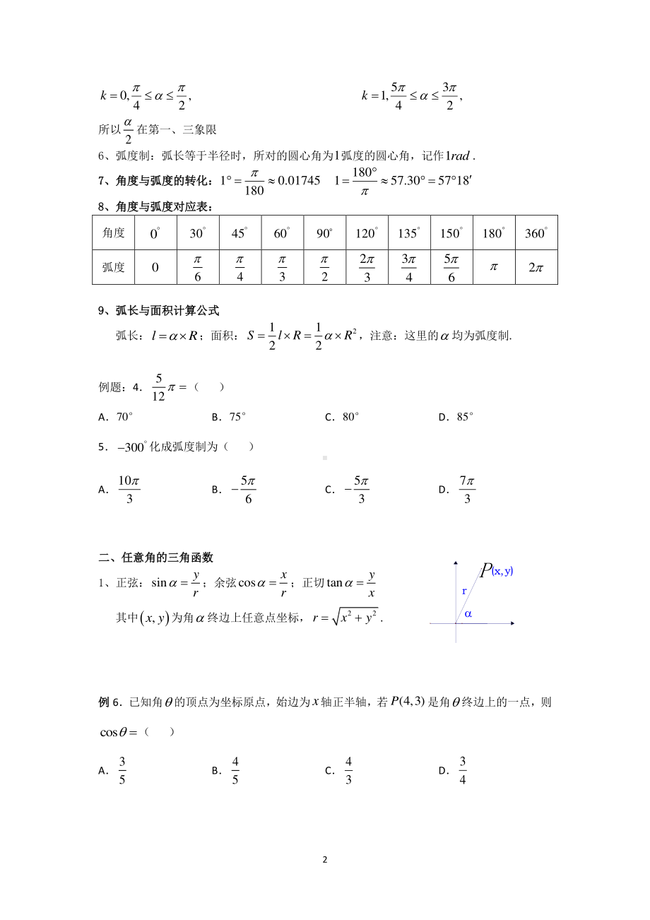 专题1 三角函数知识点归纳总结及例题-2021年高考数学必考知识专练（三角函数）有答案.doc_第2页