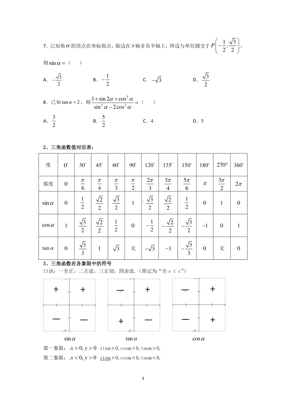 专题1 三角函数知识点归纳总结及例题-2021年高考数学必考知识专练（三角函数）有答案.doc_第3页