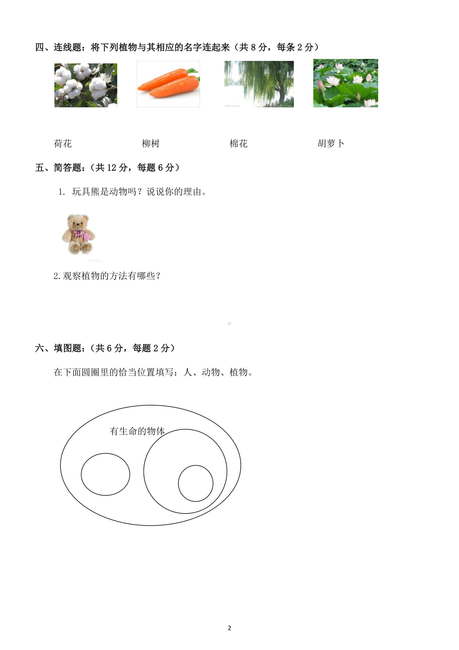 小学科学苏教版一年级下册第四单元《动物与植物》检测题.docx_第2页