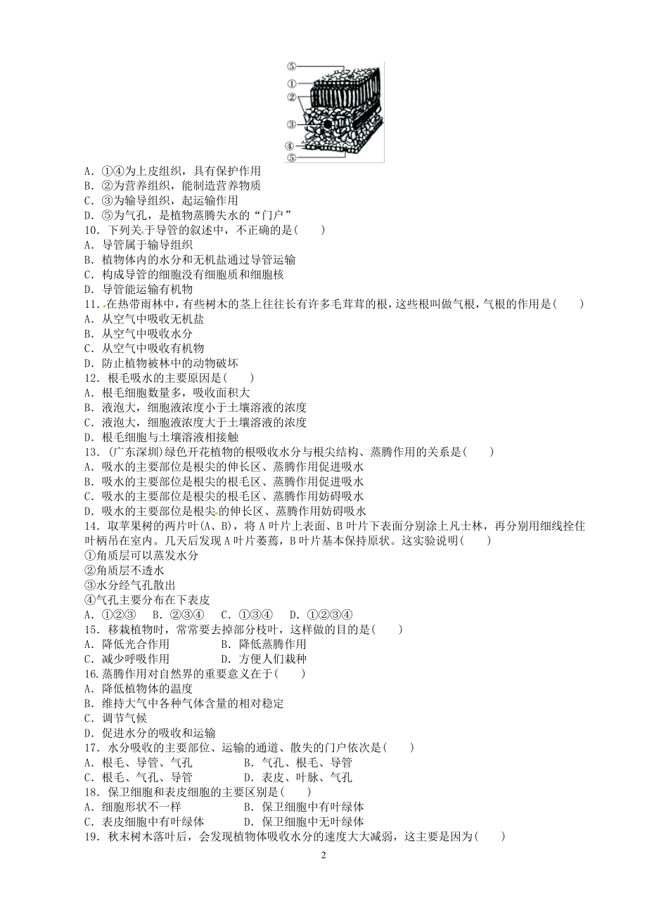 （七上生物人教版单元检测卷）3.3绿色植物与生物圈的水循环.doc_第2页