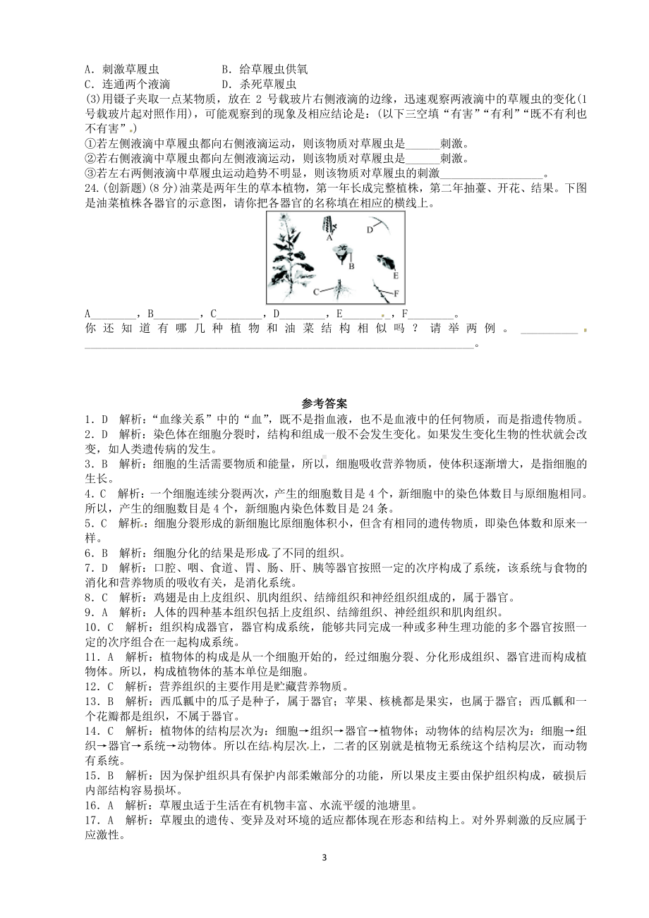 （七上生物人教版单元检测卷）2.2细胞怎样构成生物体.doc_第3页