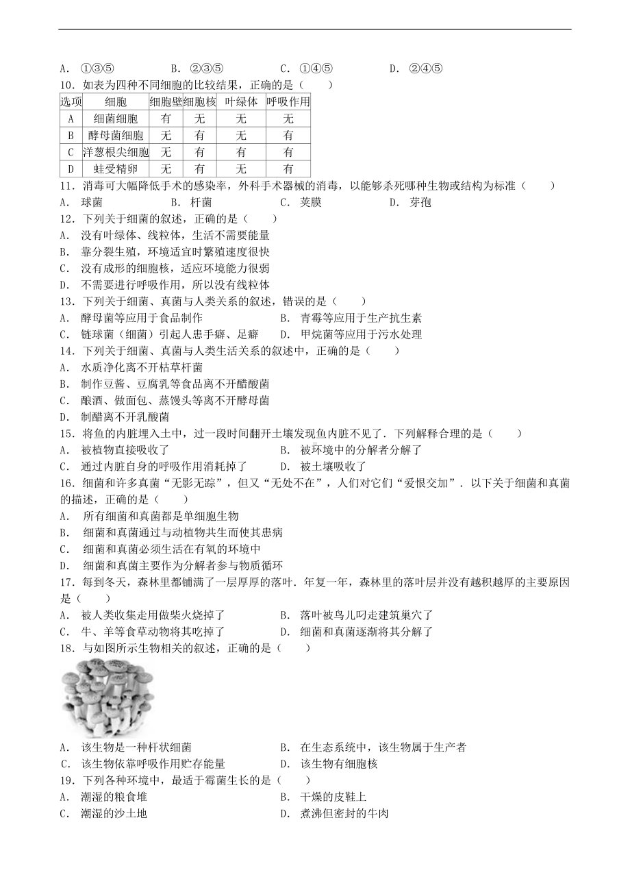 （八上生物人教版单元检测卷）第五单元第四章 细菌和真菌.doc_第2页