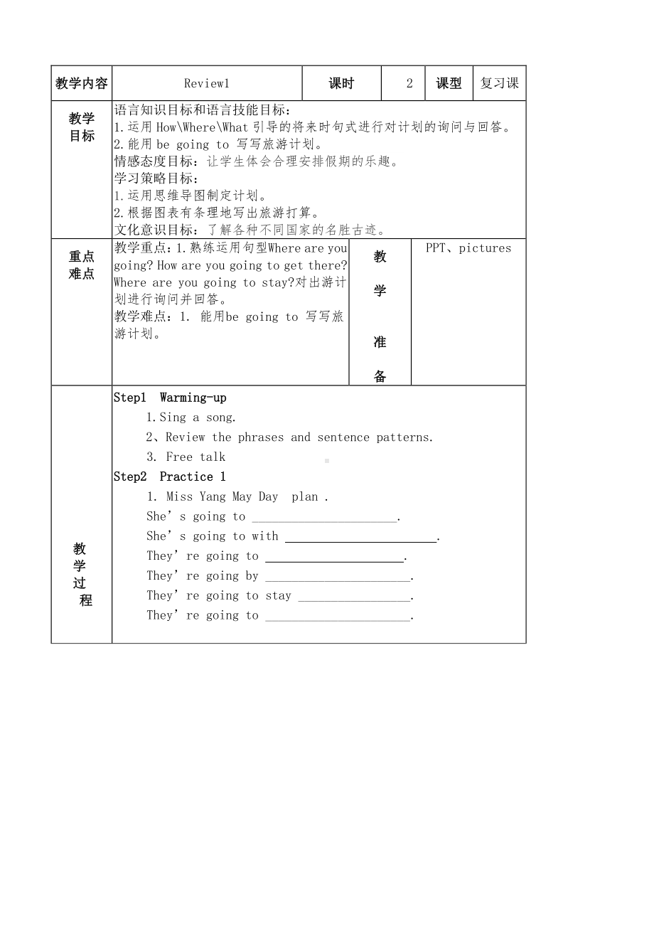 （广东）粤人版五年级下册英语Review 1-Lesson 2-教案、教学设计--(配套课件编号：60656).doc_第1页