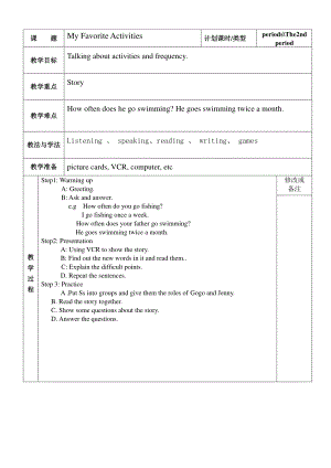 （广东）粤人版五年级下册英语Unit 5 My Favorite Activities-Lesson 3-教案、教学设计--(配套课件编号：a3230).doc