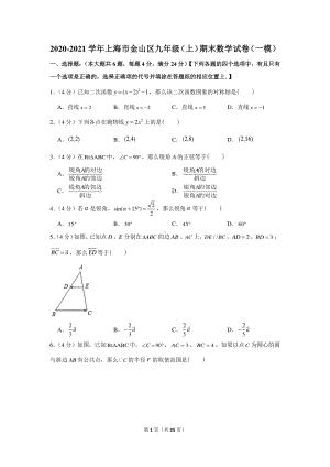 2020-2021学年上海市金山区九年级（上）期末数学试卷（一模）.docx