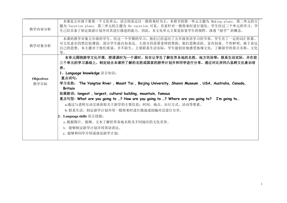 （广东）粤人版五年级下册英语Culture 1：Study Tour-教案、教学设计-公开课-(配套课件编号：90f06).docx_第1页