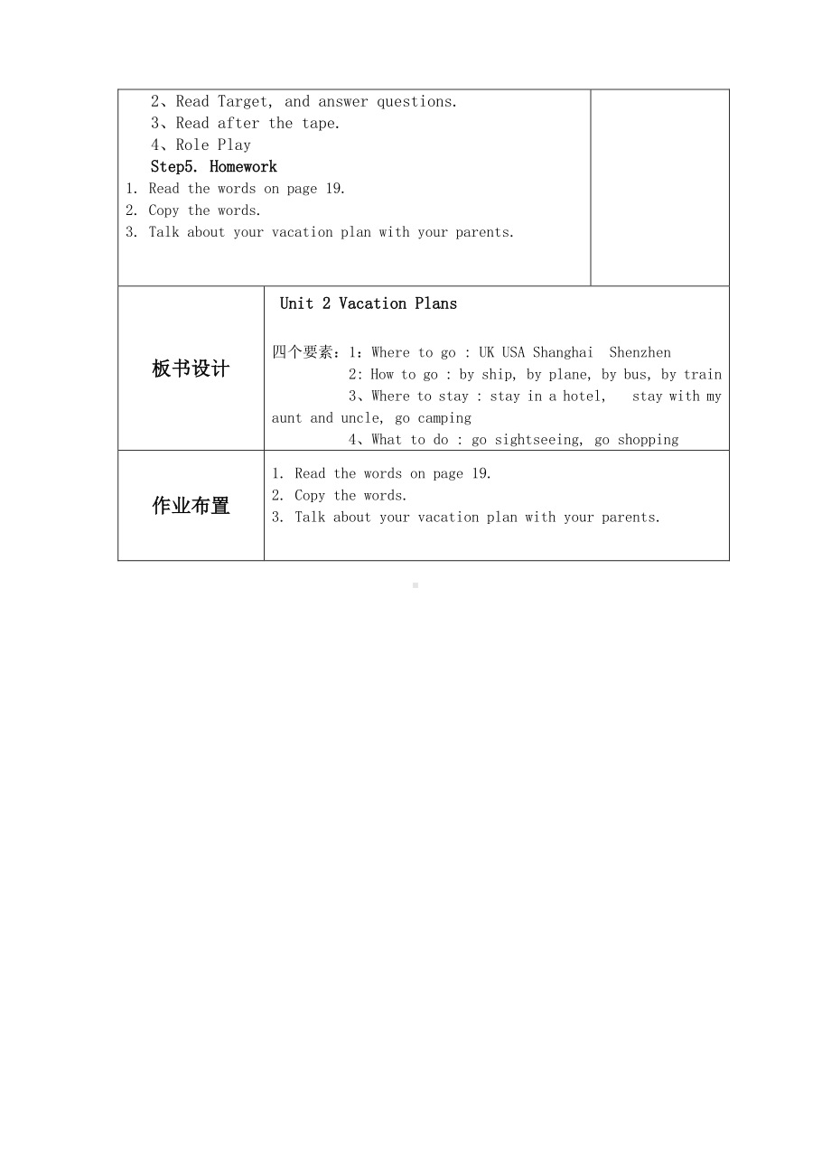 （广东）粤人版五年级下册英语Unit 2 Vacation Plans-Lesson 2-教案、教学设计--(配套课件编号：807de).doc_第2页