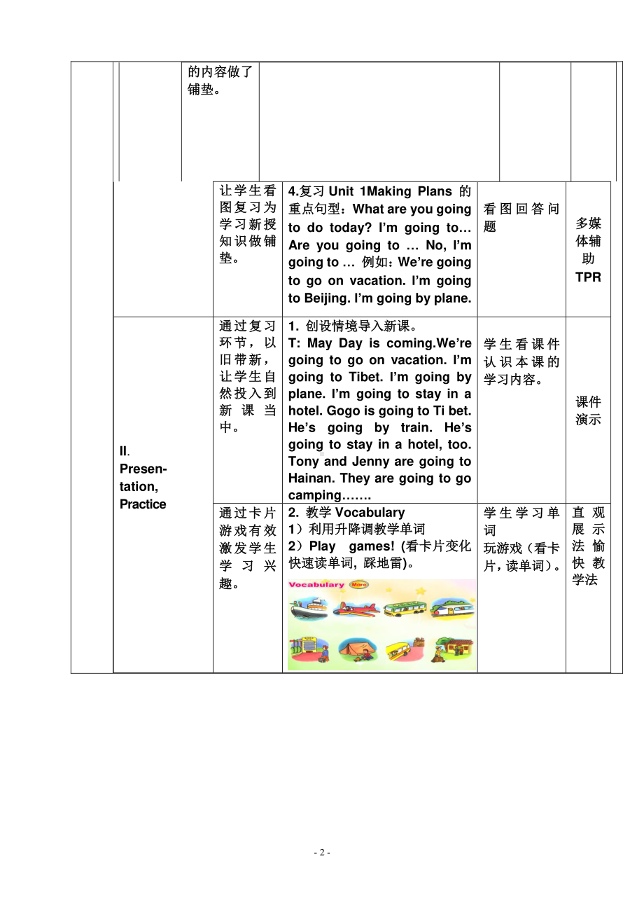 （广东）粤人版五年级下册英语Unit 2 Vacation Plans-Lesson 1-教案、教学设计--(配套课件编号：e0d65).doc_第2页