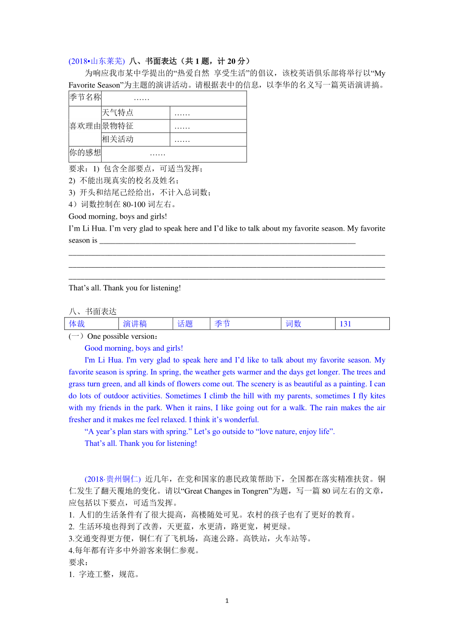 2018中考英语真题分类汇编：专题10、书面表达-精讲一、话题作文.doc_第1页