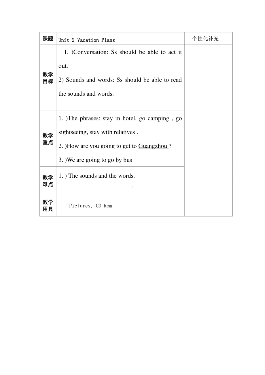 （广东）粤人版五年级下册英语Unit 2 Vacation Plans-Lesson 3-教案、教学设计--(配套课件编号：347a4).doc_第1页