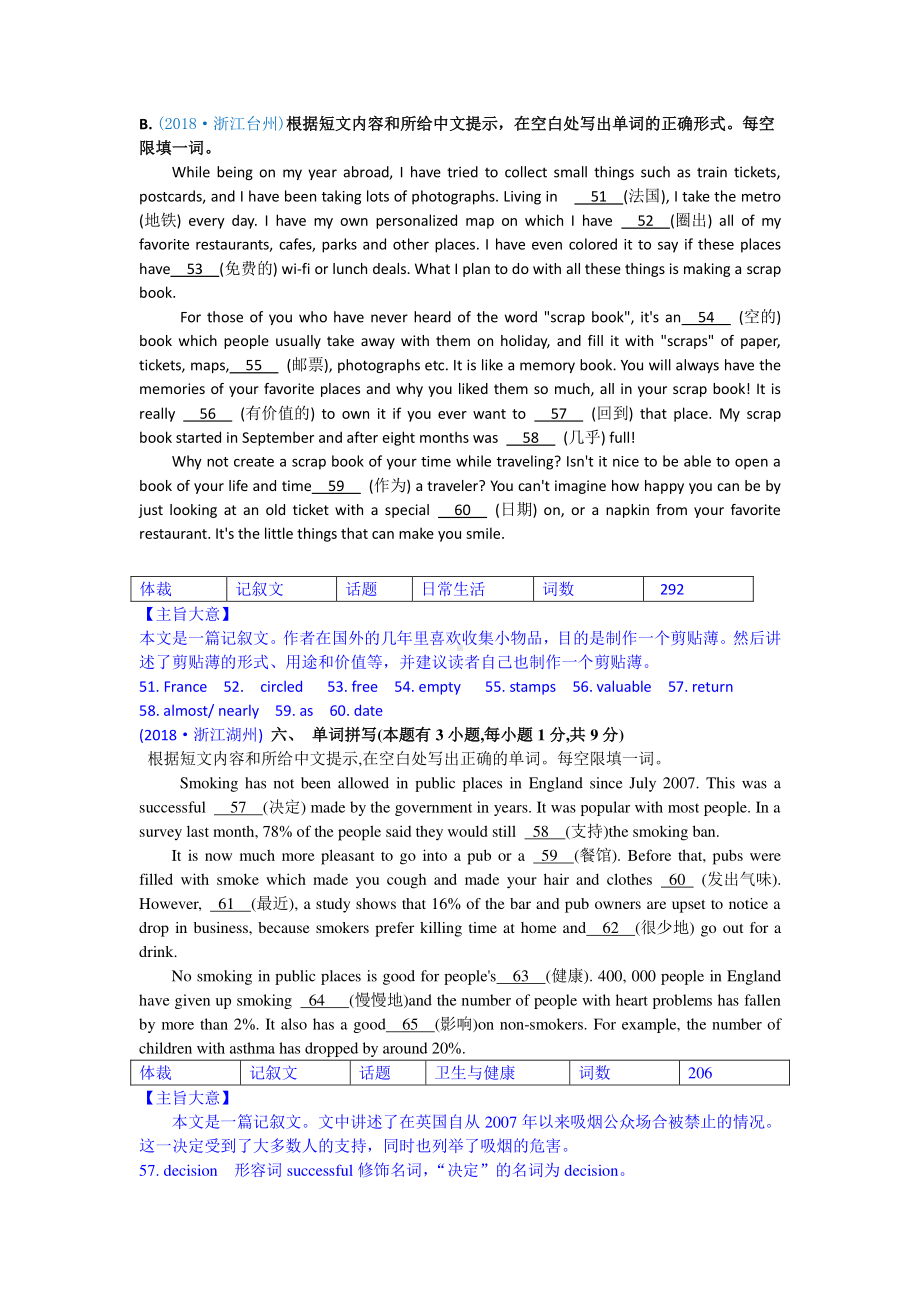 2018中考英语真题分类汇编：专题9、短文填空-2. 根据汉语提示填词.doc_第1页