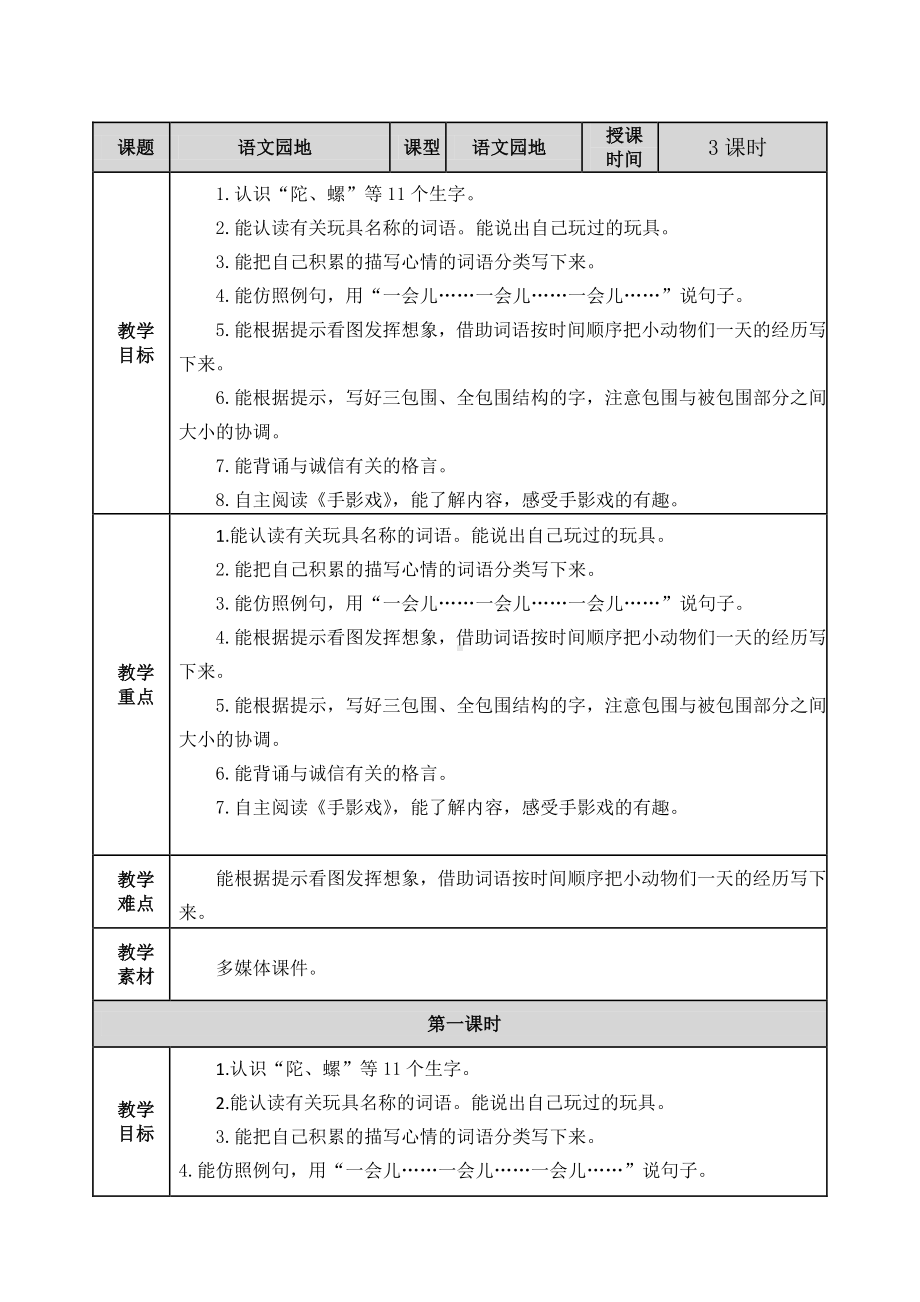 2021年春部编版二年级语文下册第四单元语文园地四教案表格式.doc_第1页