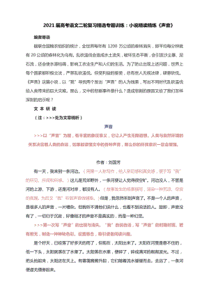 2021届高考语文二轮复习精选专题训练：小说精读精练《声音》.docx