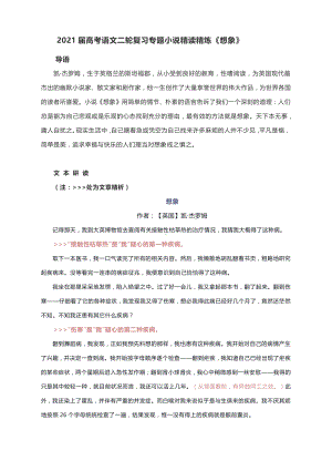 2021届高考语文二轮复习专题小说精读精炼《想象》.docx