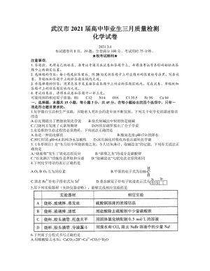 湖北省武汉市2021届高三3月质量检测化学试题 Word版含答案.docx