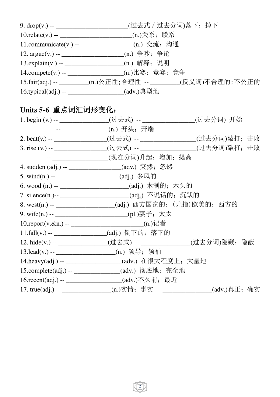 人教版go for it 八年级下册英语Units1-6重点词汇词形变化整理(有答案).docx_第2页