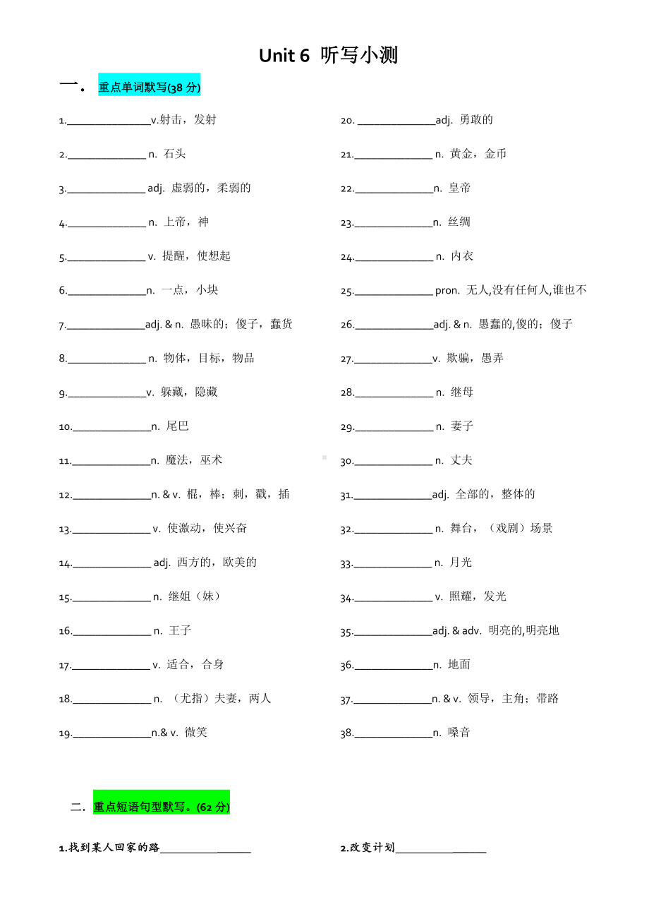 人教版go for it 八年级下册英语Unit6单词短语句型听写卡（无答案）.doc_第1页