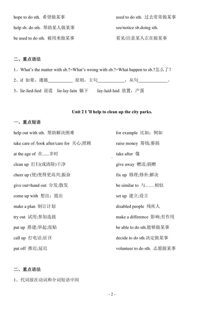 人教版go for it 八年级下册英语Unit1-Unit10各单元重点短语与语法期末总复习.docx_第2页