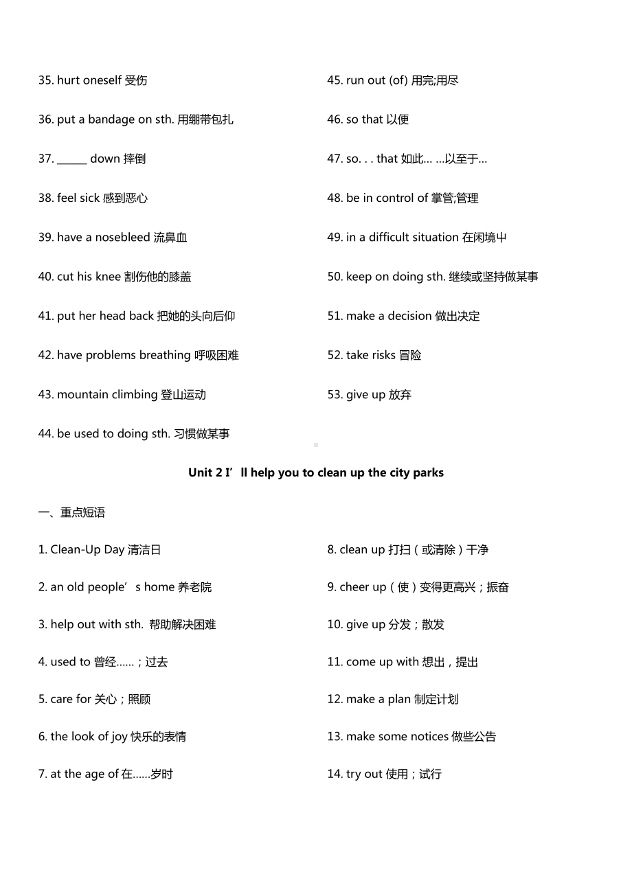 人教版go for it 八年级下册英语期末复习Unit1-5词组及练习(无答案).docx_第2页