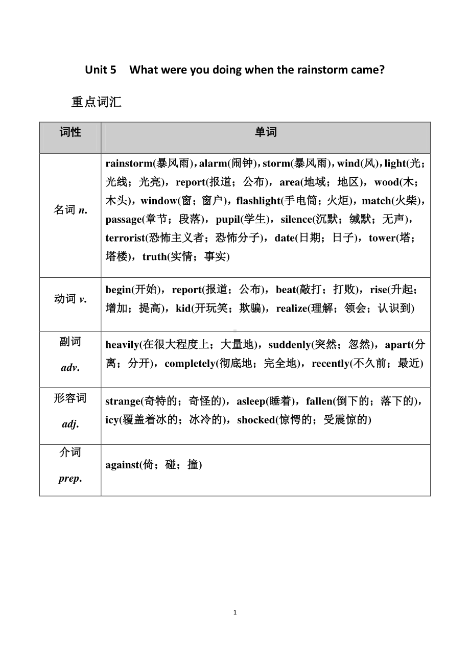 人教版go for it 八年级下册英语Unit 5 What were you doing when the rainstorm came单元知识总结.docx_第1页