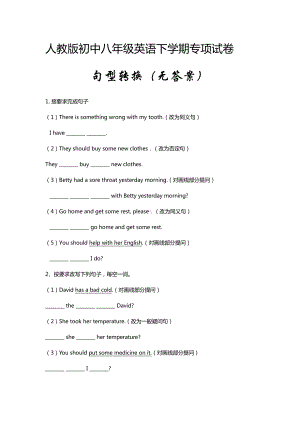 人教版go for it 八年级下册英语专项试卷句型转换(无答案).docx