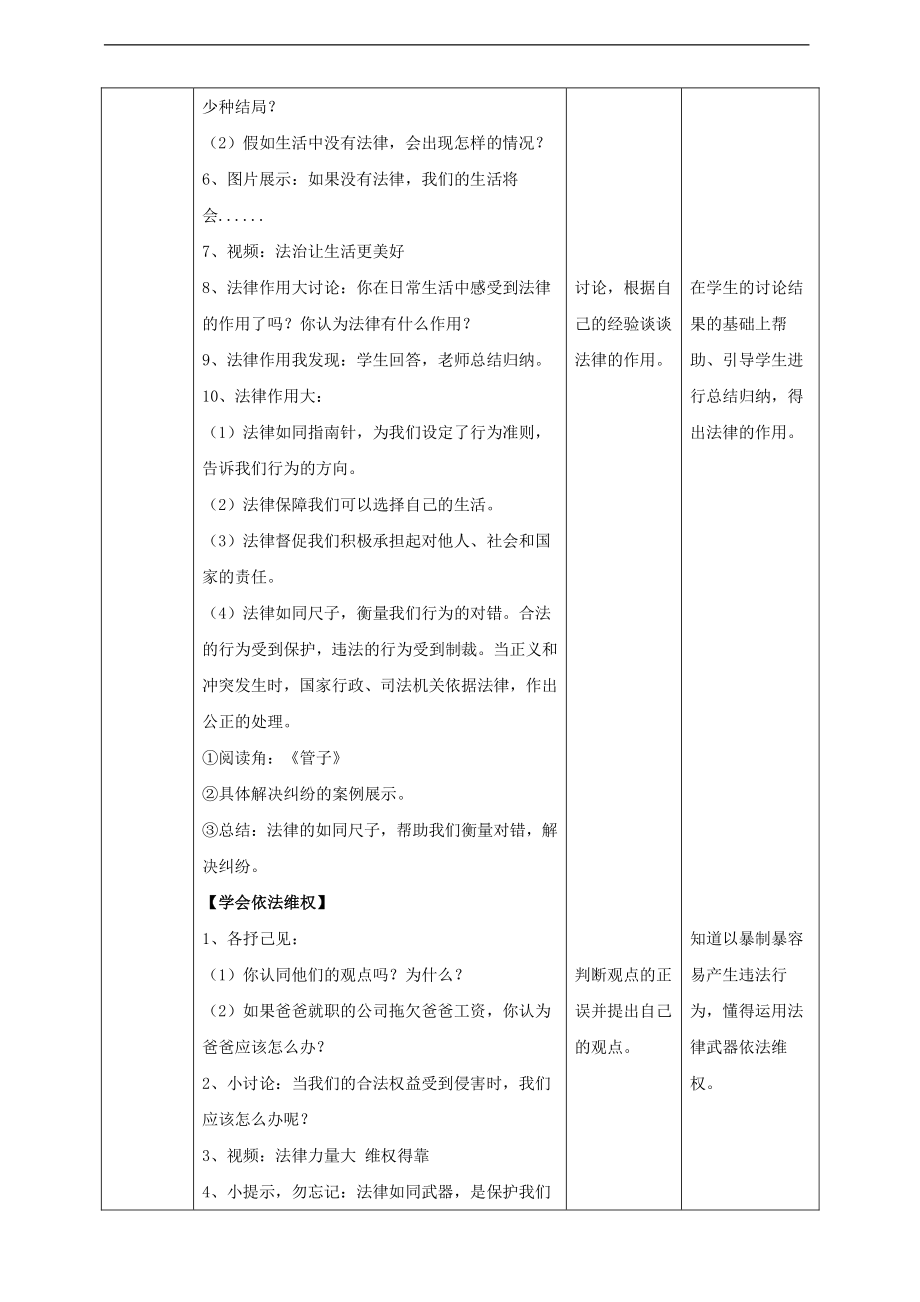 部编人教版六年级道德与法治上册《1、感受生活中的法律》（第三课时）教案.doc_第2页