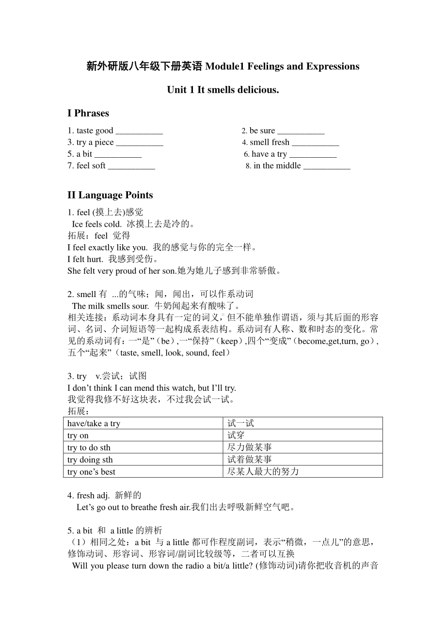 外研版八年级下册英语新Module1 复习学案无答案.doc_第1页