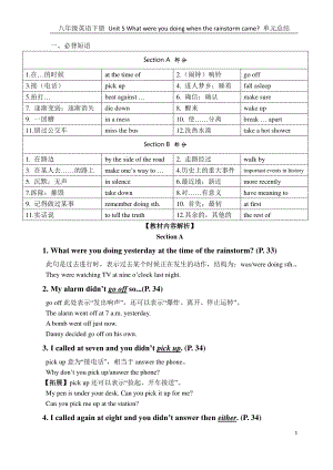 人教版go for it 八年级下册英语Unit 5 What were you doing when the rainstorm came？短语、语法知识点汇总.docx