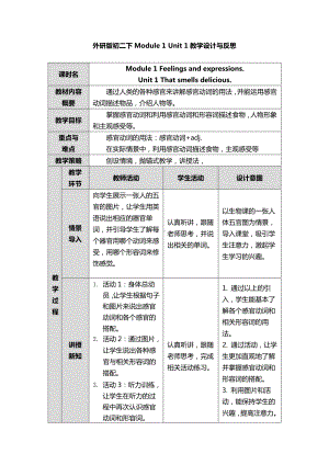 外研版八年级下册英语Module1 Unit 1 It smells delicious教案.doc