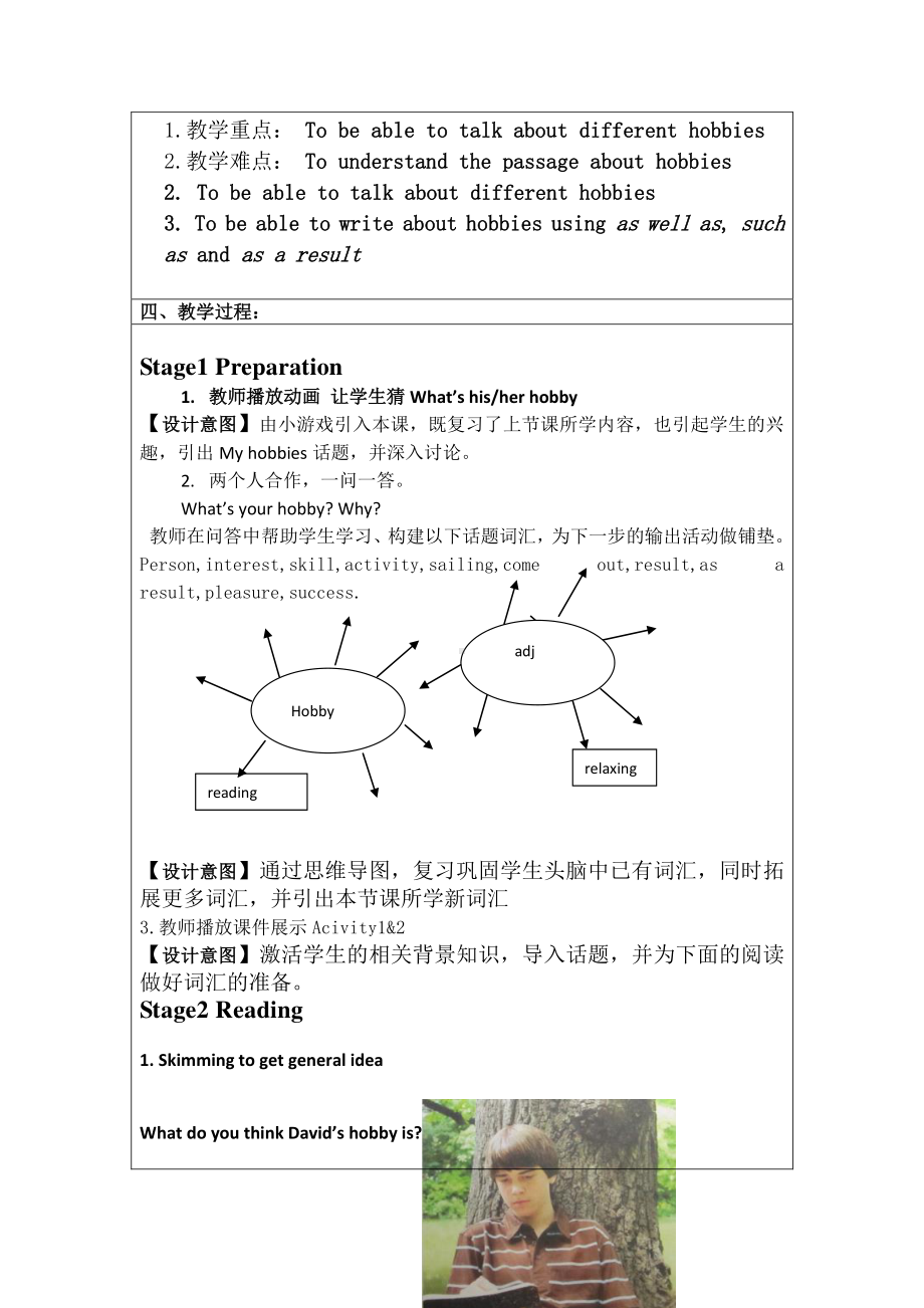 外研版八年级下册英语：Module 6 Unit 2 Hobbies can make you grow as a person. 教学设计(001).doc_第2页