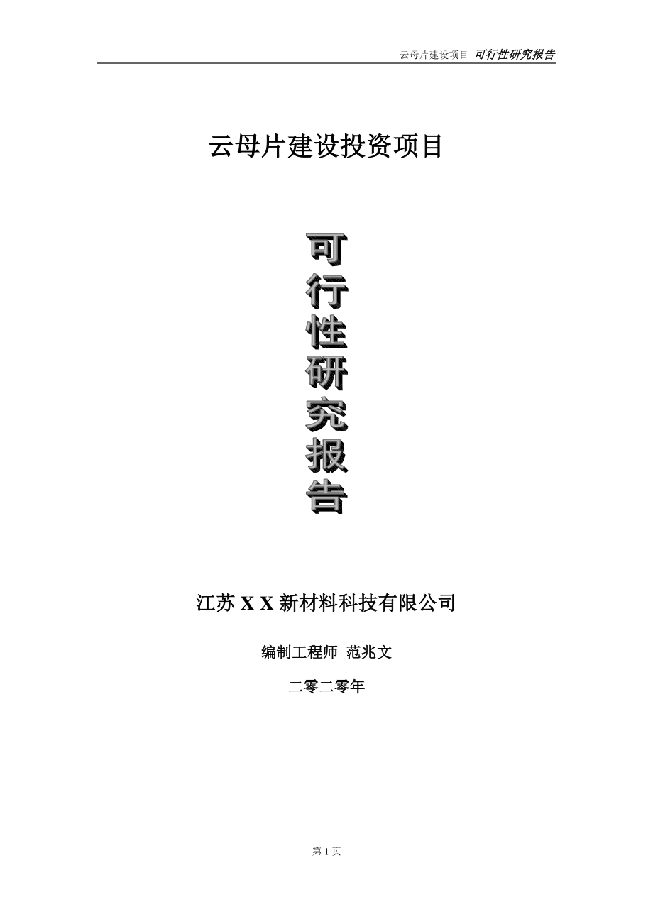 云母片建设投资项目可行性研究报告-实施方案-立项备案-申请.doc_第1页