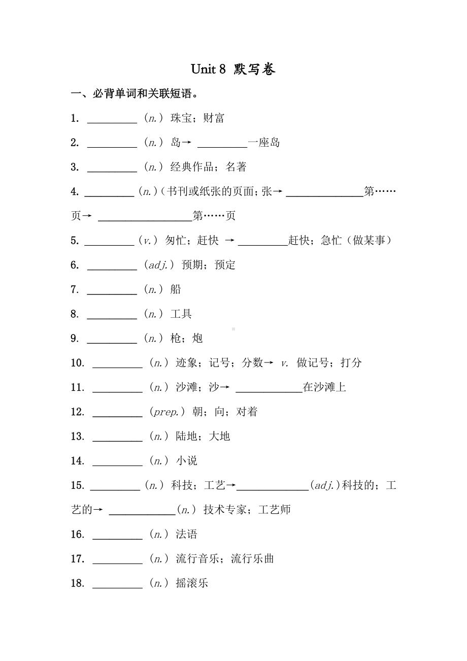 人教版八年级英语下册 Unit 8必背词汇、短语、句子听写默写卷（有答案）.docx_第1页