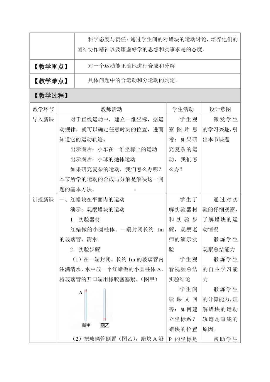 人教版（2019）高中物理必修2-5.2 运动的合成与分解-教案.docx_第2页