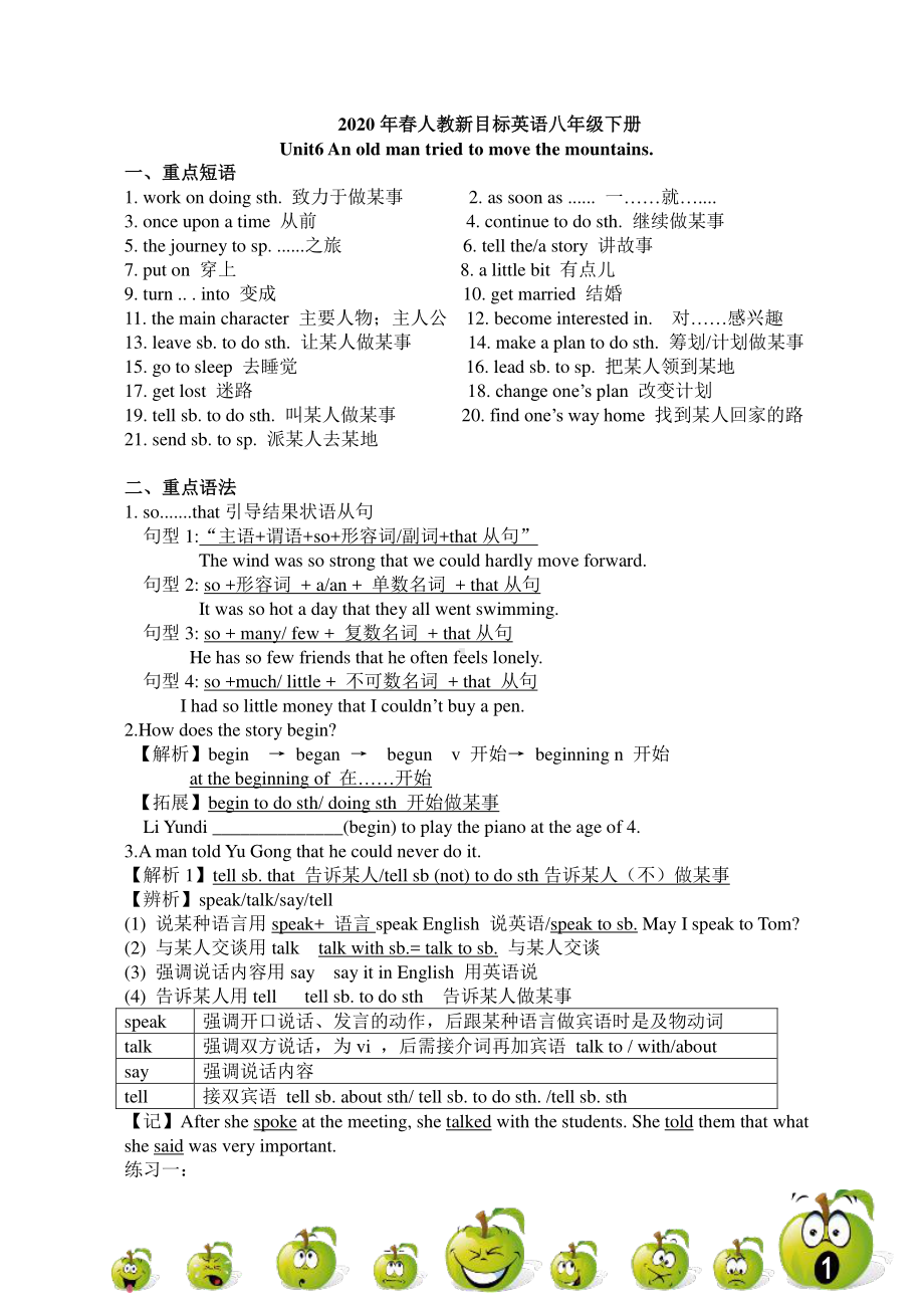 2021年春人教新目标英语八年级下册unit6知识点归纳总结.doc_第1页