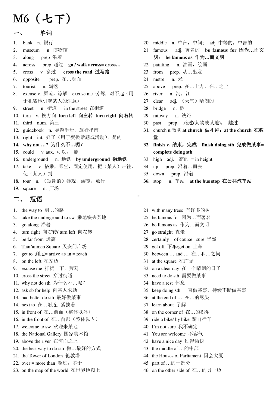 外研版七年级下册英语Module 6模块单词及知识点整理.doc_第1页