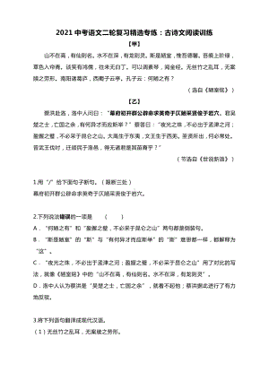 2021中考语文二轮复习精选专练：古诗文阅读训练含答案.docx