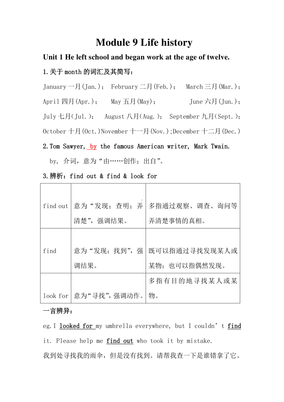 外研版七年级下册英语第九模块《 Life history》重要知识点.doc_第1页