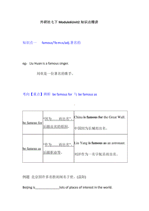 外研版七年级下册英语Module 6 Unit 2 知识点精讲.docx