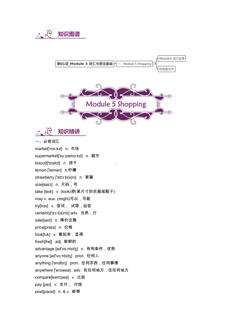 外研版七年级下册英语Module5知识点 语法点 练习题（含答案）.docx_第1页