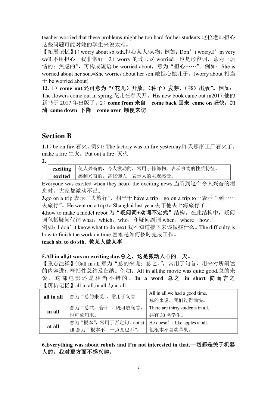 人教版七年级下册英语Unit11How was your school trip？sectionA和B重要知识点归纳总结.doc_第2页