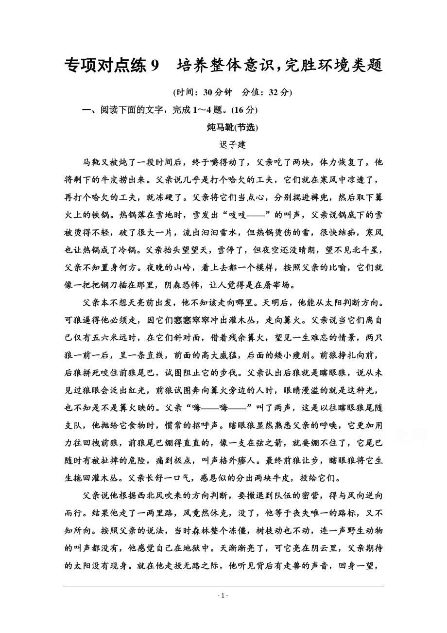 2022版新高考语文一轮复习专项练9　培养整体意识完胜环境类题 Word版含解析.doc_第1页