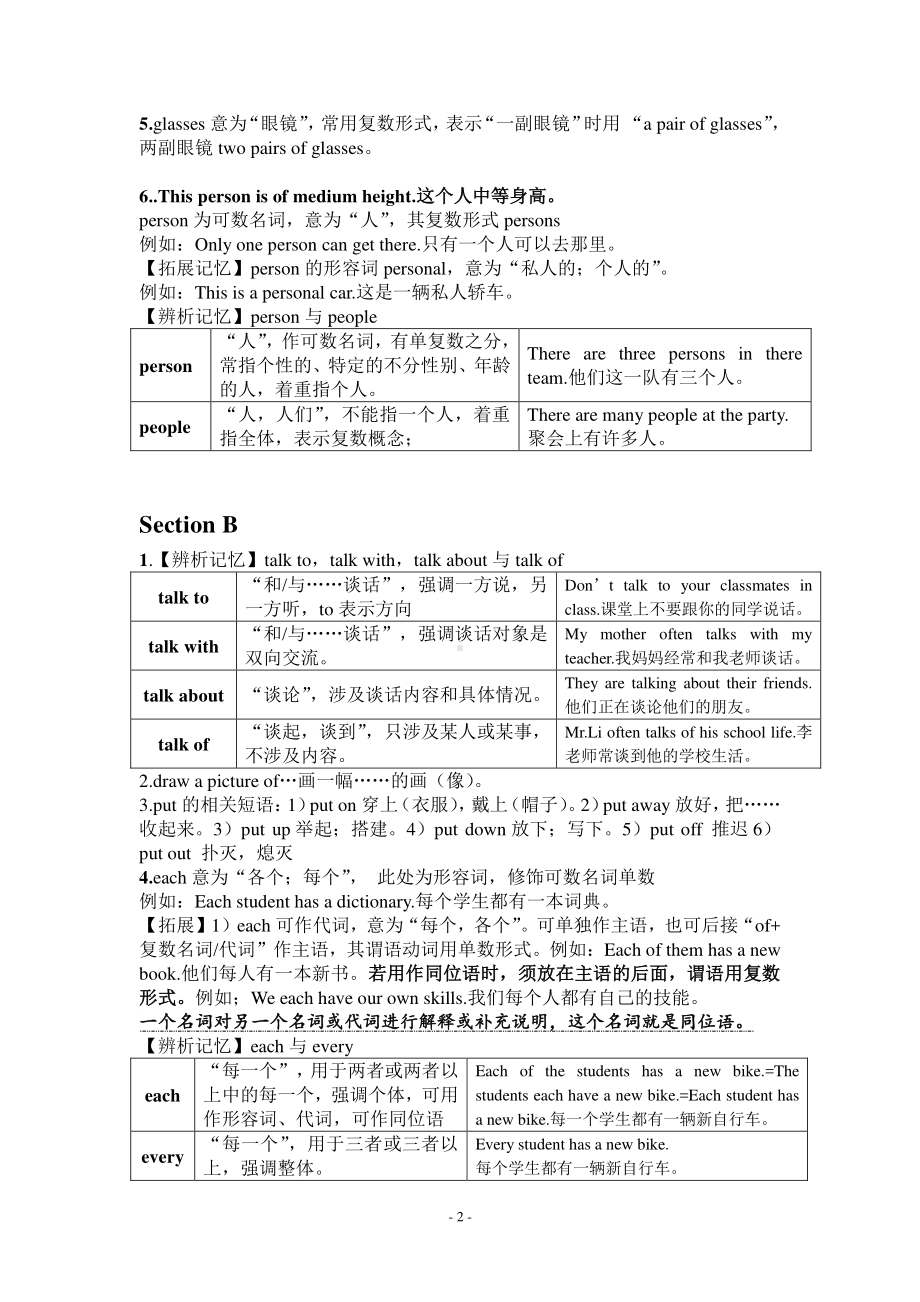 人教版七年级下册英语Unit9 what does he look like section A 和B重要知识点归纳总结.doc_第2页