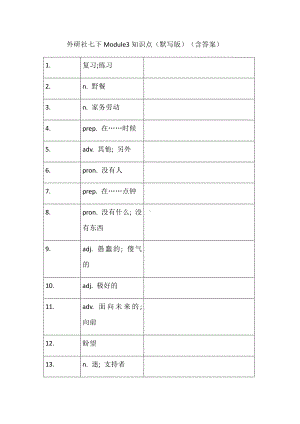 外研版七年级下册英语Module3知识点（默写版）（含答案）.docx