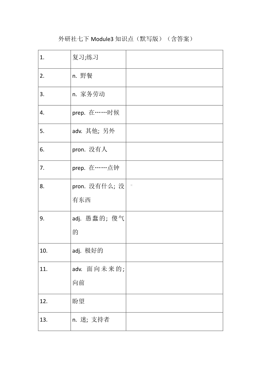 外研版七年级下册英语Module3知识点（默写版）（含答案）.docx_第1页