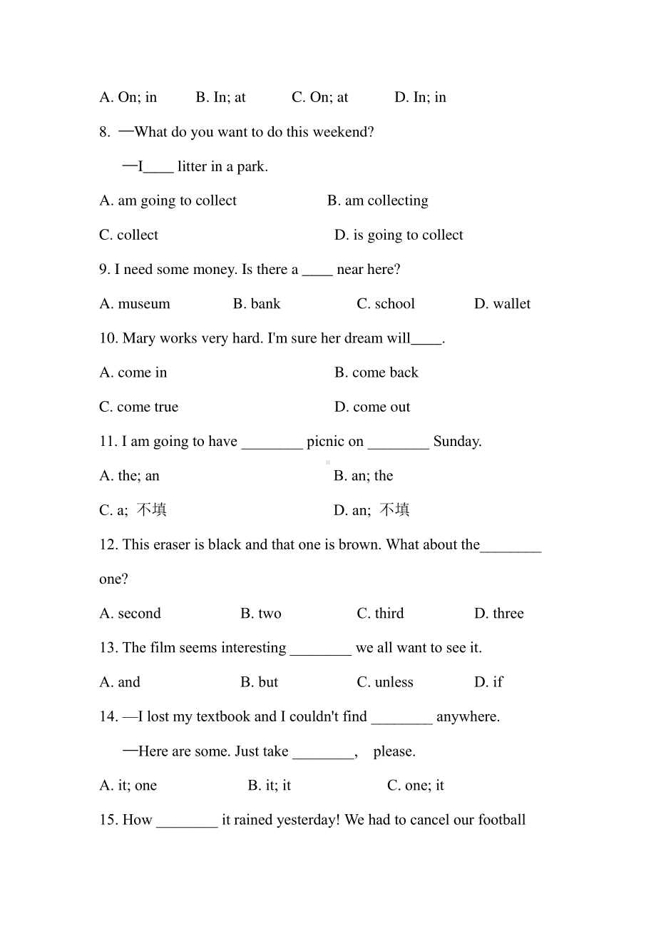 外研版七年级下册英语Module 9 复习总结自测卷五（有答案）.docx_第3页