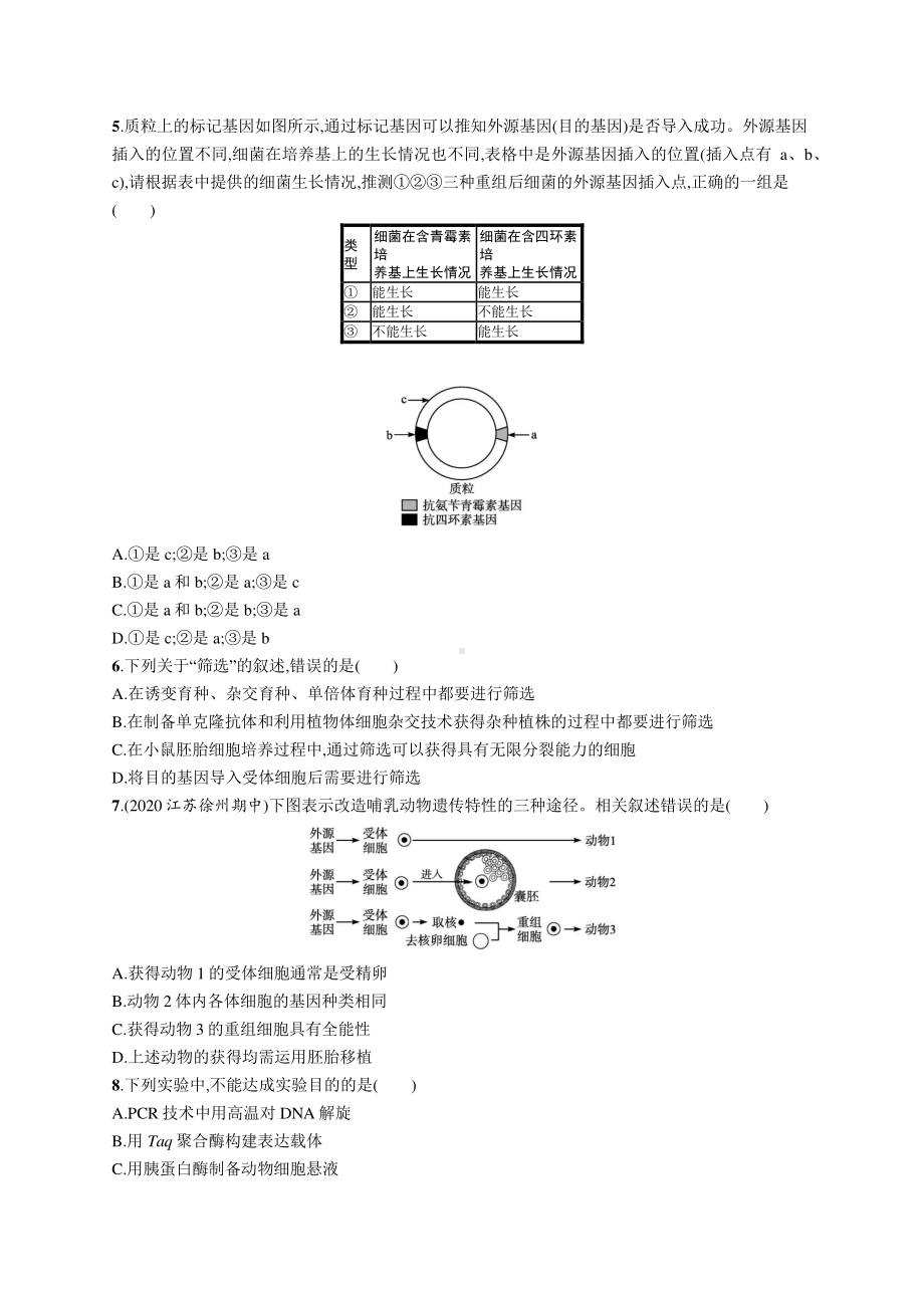 2022年（新教材）新高考生物一轮复习：单元质检卷十　生物技术与工程.docx_第2页