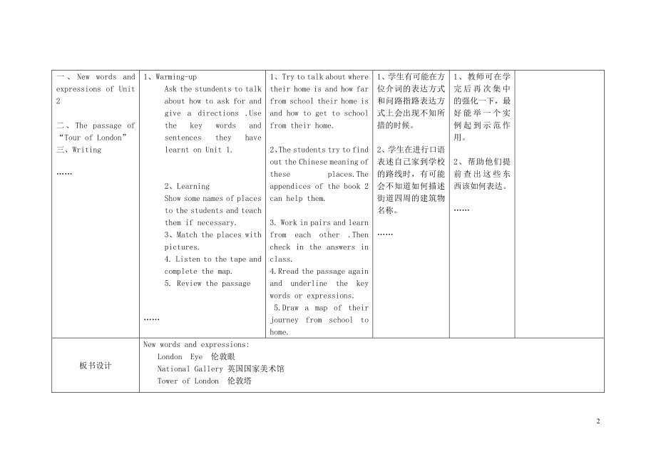 外研版七年级下册英语Module 6 Around town Unit 2 The London Eye is on your right教案1.doc_第2页