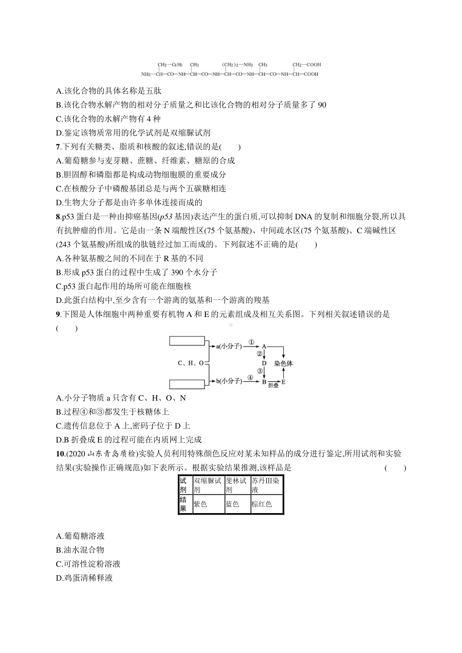 2022年（新教材）新高考生物一轮复习：单元质检卷一　细胞的概述　细胞的分子组成.docx_第2页