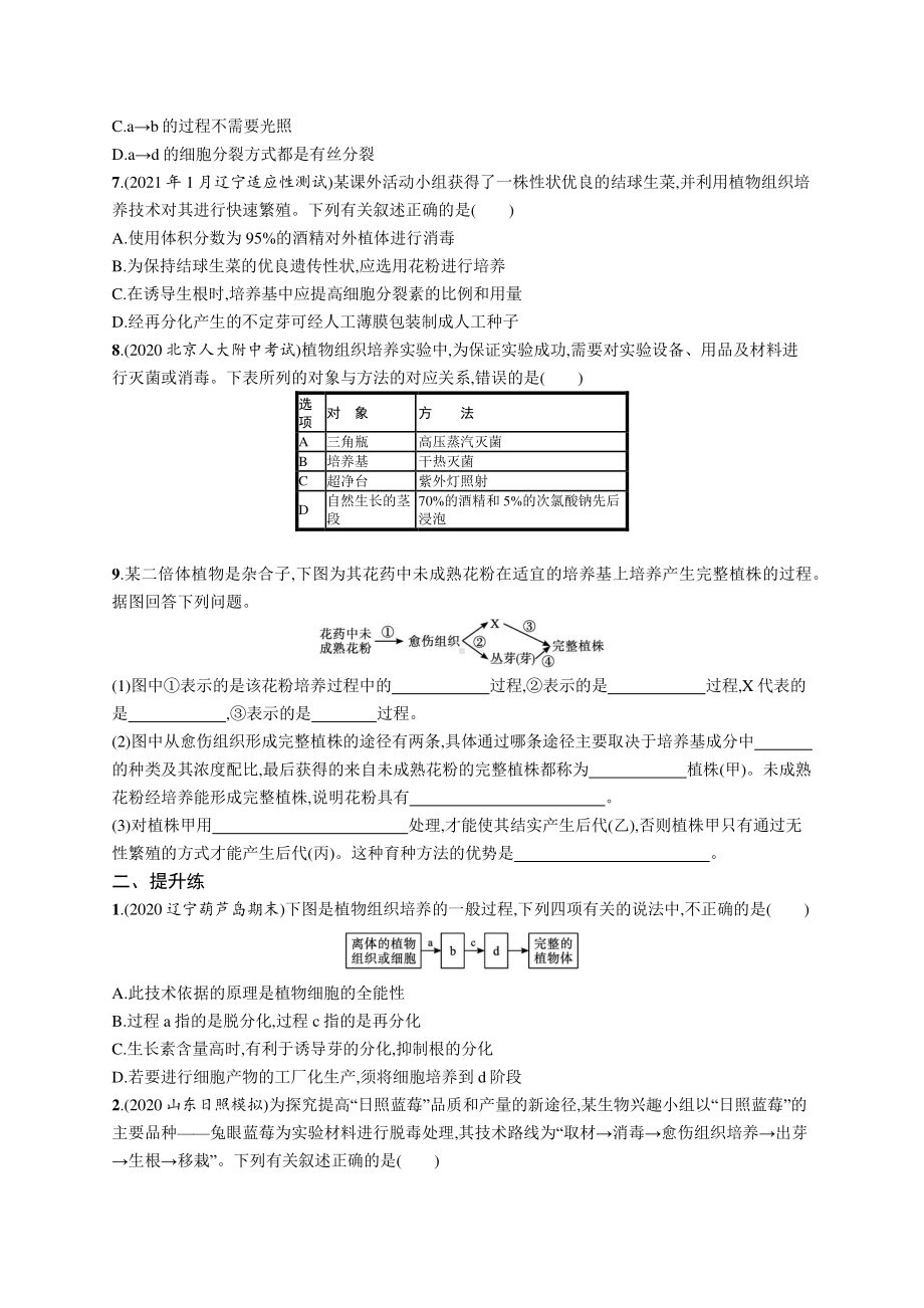 2022年（新教材）新高考生物一轮复习练习：课时规范练39　植物细胞工程.docx_第2页