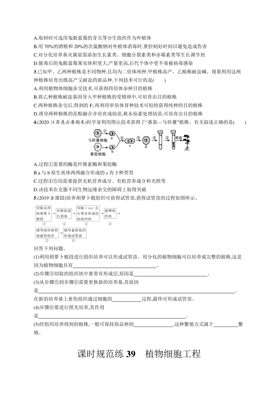 2022年（新教材）新高考生物一轮复习练习：课时规范练39　植物细胞工程.docx_第3页